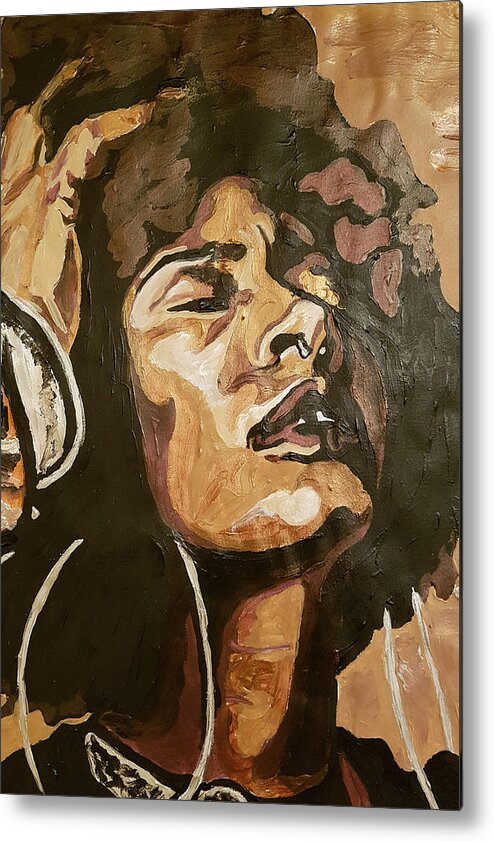 Black Woman Metal Print featuring the painting Turn Up The Quiet by Rachel Natalie Rawlins