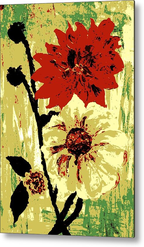 Two Metal Print featuring the painting Two Big Flowers by Sheri Parris