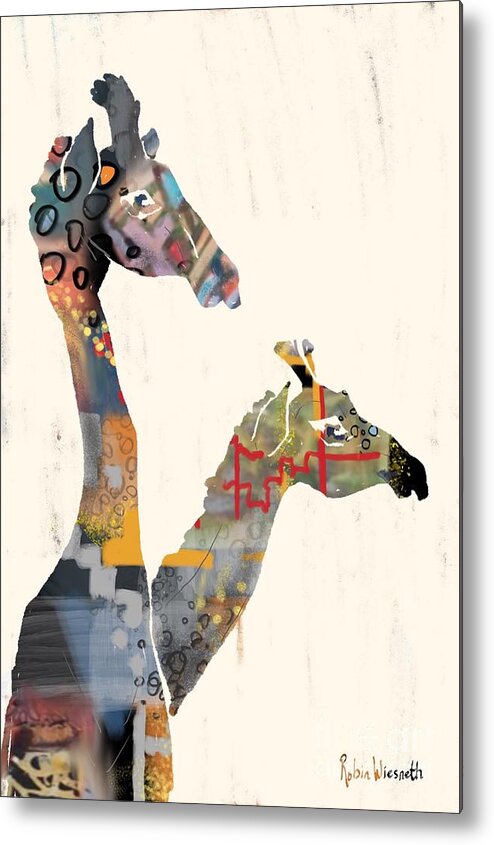 Giraffe Metal Print featuring the digital art Two Giraffes by Robin Wiesneth