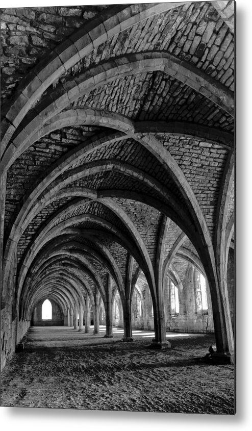 Monochrome Photography Metal Print featuring the photograph Under the vaults. Vertical. by Elena Perelman