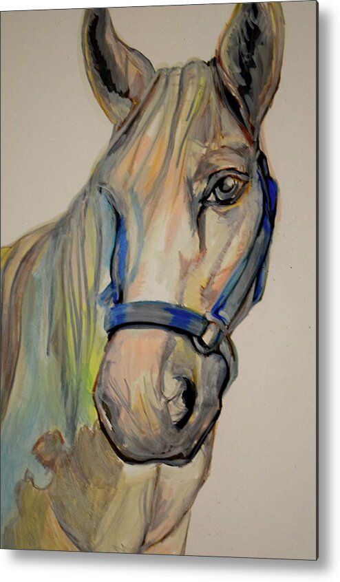 Horse Ranch Pencil Paint Unfinished Eye Blue Brown Ride Lodge Metal Print featuring the mixed media Unfinished horse by Anne Seay