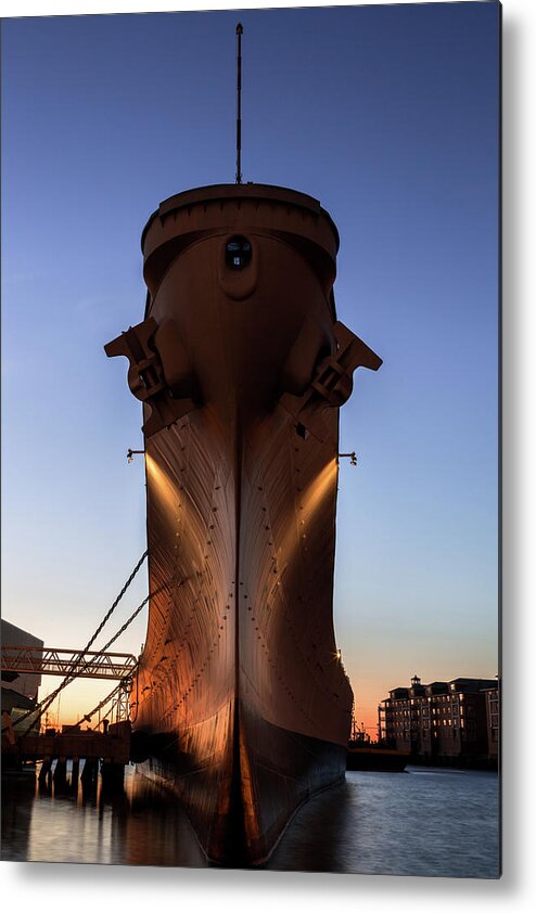 Uss Wisconsin Metal Print featuring the photograph USS Wisconsin Bow at Sunset by John Daly