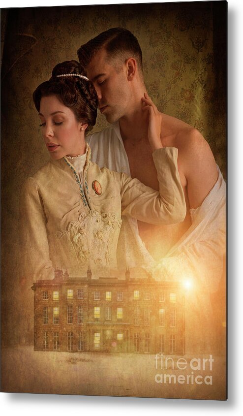 Victorian Metal Print featuring the photograph Victorian Lovers And Mansion At Night by Lee Avison