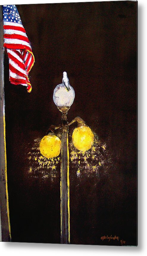Victory American Flag Bird Street Lamp Metal Print featuring the painting Victory by Miroslaw Chelchowski