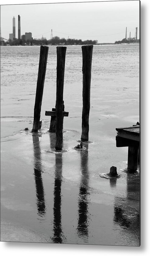 Pilings Metal Print featuring the photograph View from Saint Clair River Winter 2017 by Mary Bedy