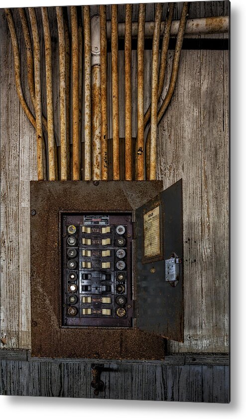 Electrician Metal Print featuring the photograph Vintage Electric Panel by Susan Candelario