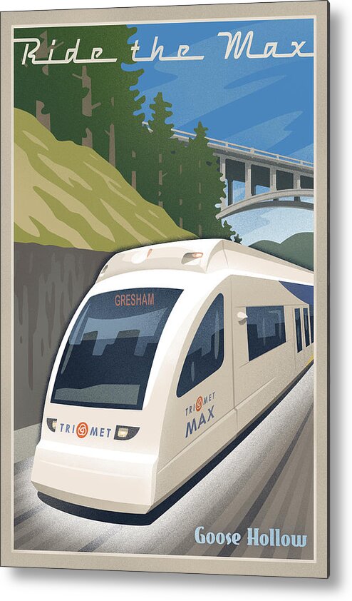 Street Metal Print featuring the digital art Vintage Max Light Rail Travel Poster by Mitch Frey