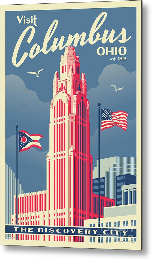 Columbus Metal Print featuring the digital art Columbus Poster - Vintage Style Travel by Jim Zahniser