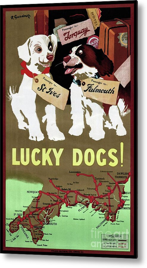 Vintage Poster Metal Print featuring the painting Vintage Traveling Dogs by Mindy Sommers