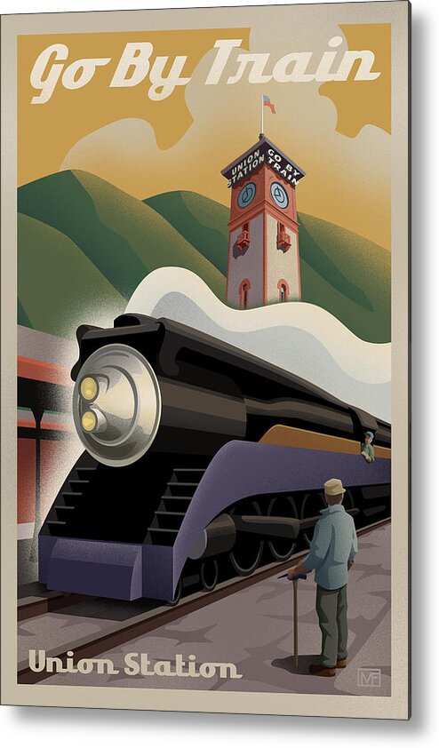 Train Metal Print featuring the digital art Vintage Union Station Train Poster by Mitch Frey