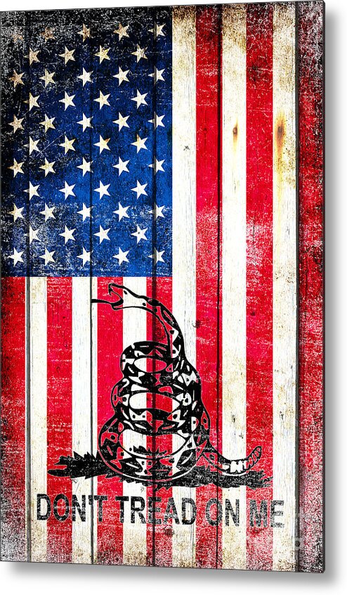 Snake Metal Print featuring the digital art Viper on American Flag on Old Wood Planks Vertical by M L C