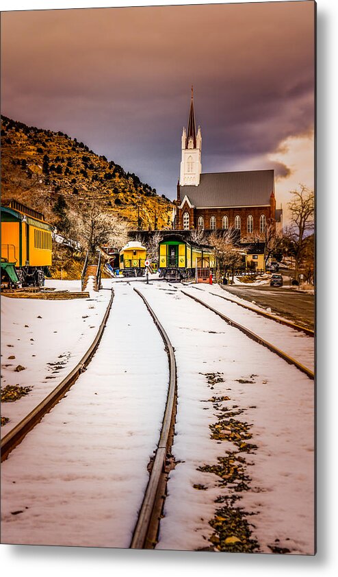virginia City Metal Print featuring the photograph Virginia City Train Yards and St Marys by Janis Knight