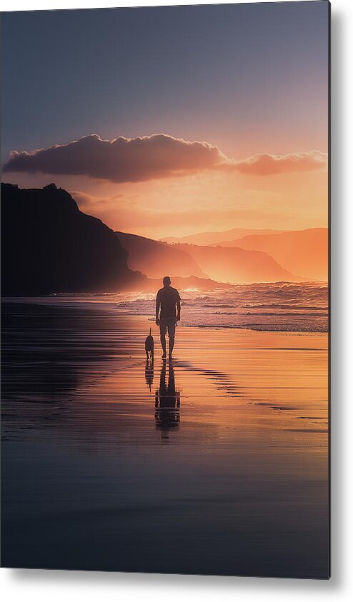 Dog Metal Print featuring the photograph Walking the dog by Mikel Martinez de Osaba