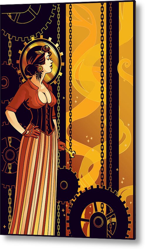 Art Nouveau Metal Print featuring the digital art Warm Machinery by Danielle Zemba