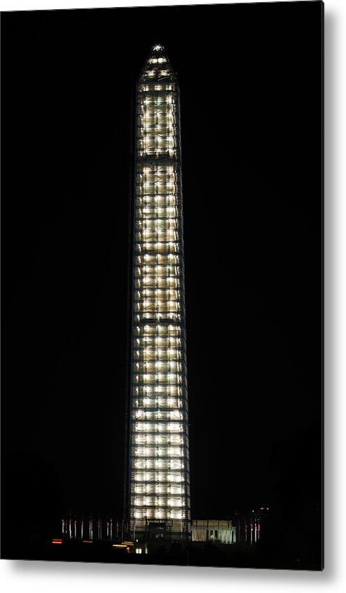 Lights Metal Print featuring the photograph Washington Monument in Repair by Ed Clark