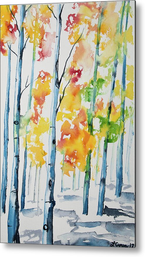 Aspen Metal Print featuring the painting Watercolor - Autumn Aspen Trees by Cascade Colors