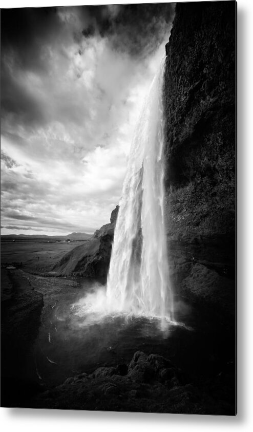 Iceland Metal Print featuring the photograph Waterfall in Iceland black and white by Matthias Hauser