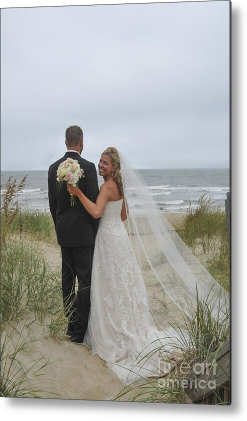Steve And Amanda's Wedding Metal Print featuring the photograph Wedding Pictures On Beach With Happy Couple by Dan Friend