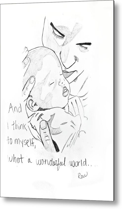 Brad Pitt Metal Print featuring the drawing What a wonderful world by Rebecca Wood