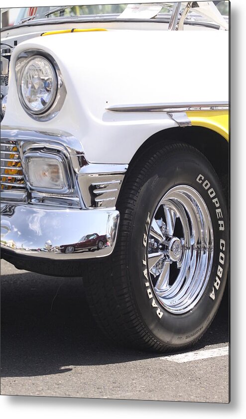 White Metal Print featuring the photograph White and Yellow Classic Chevy by Jeff Floyd CA