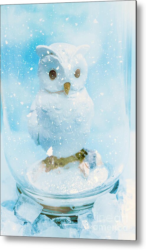 Owl Metal Print featuring the photograph White owl in snow globe by Jorgo Photography