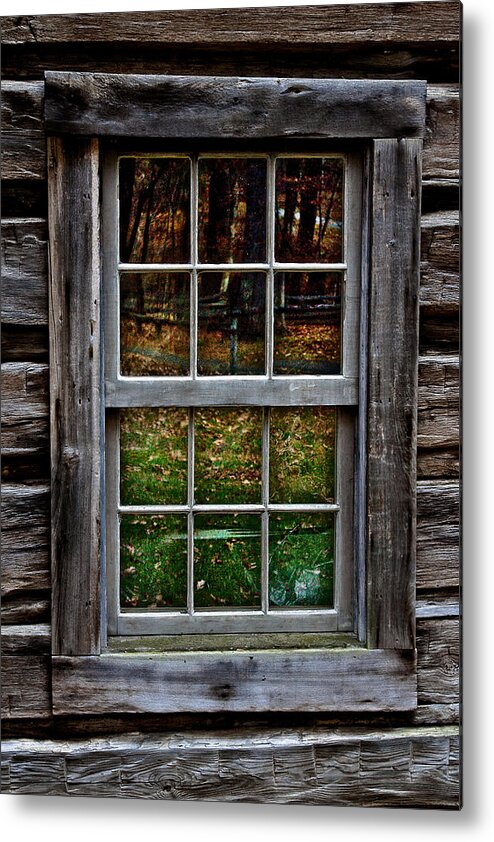 Rustic Metal Print featuring the photograph Window Reflection at Mabry Mill by Mark Currier