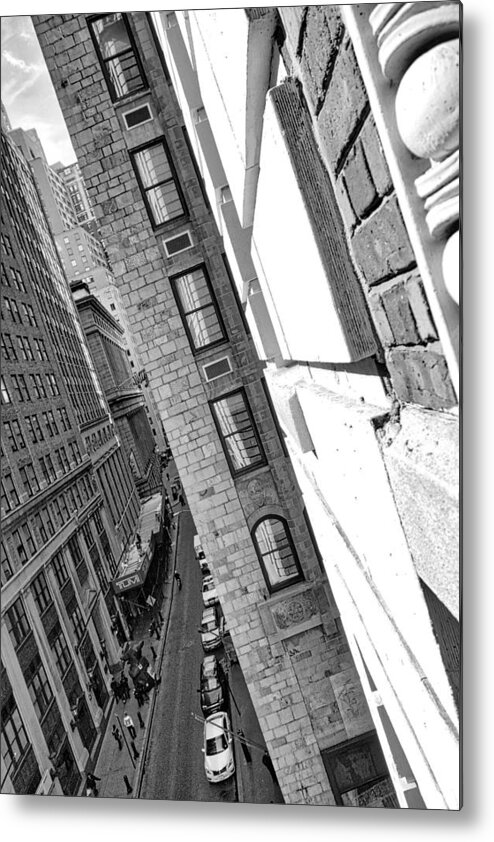 Black And White Photo Manhattan Metal Print featuring the photograph Windows on Wall Street  NYC by Joan Reese