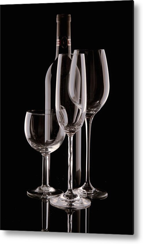 Wine Metal Print featuring the photograph Wine Bottle and Wineglasses Silhouette by Tom Mc Nemar