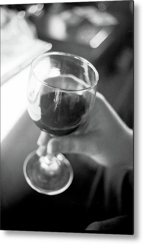 Black And White Metal Print featuring the photograph Wine In Hand by Frank DiMarco