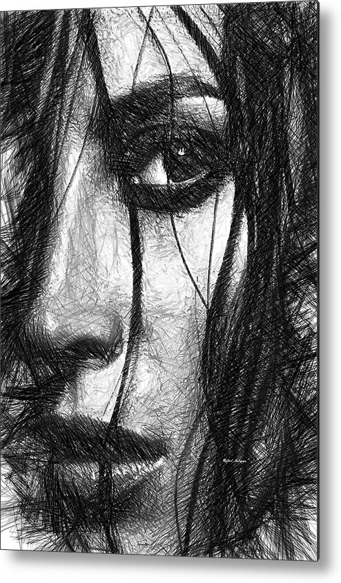 Female Metal Print featuring the digital art Woman Sketch in Black and White by Rafael Salazar