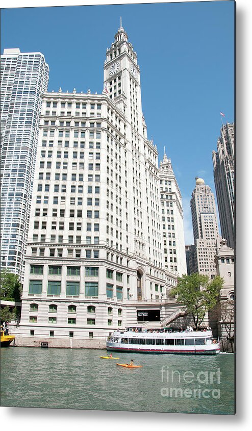 Boats Metal Print featuring the photograph Wrigley Building Overlooking the Chicago River by David Levin