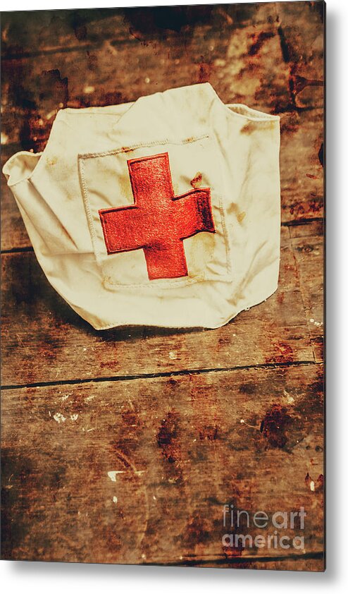 Vintage Metal Print featuring the photograph WW2 nurse hat. Army medical corps by Jorgo Photography