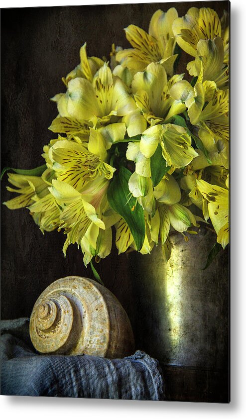 Yellow Metal Print featuring the photograph Yellow Alstroemeria Still Life by Cindi Ressler