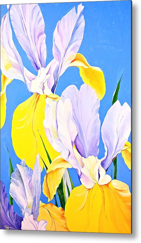 Acrylic Painting Metal Print featuring the painting Yellow Irises-Posthumously presented paintings of Sachi Spohn by Cliff Spohn