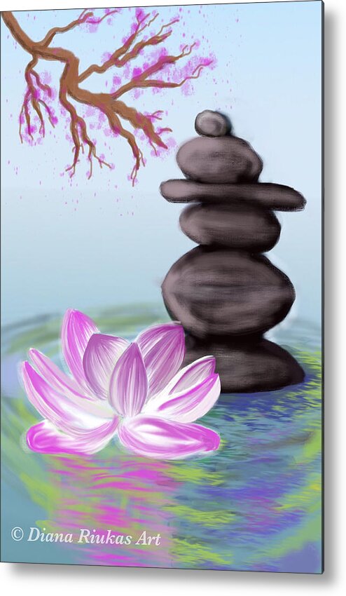 Zen Metal Print featuring the digital art Zen Pool- Blue by Serenity Studio Art