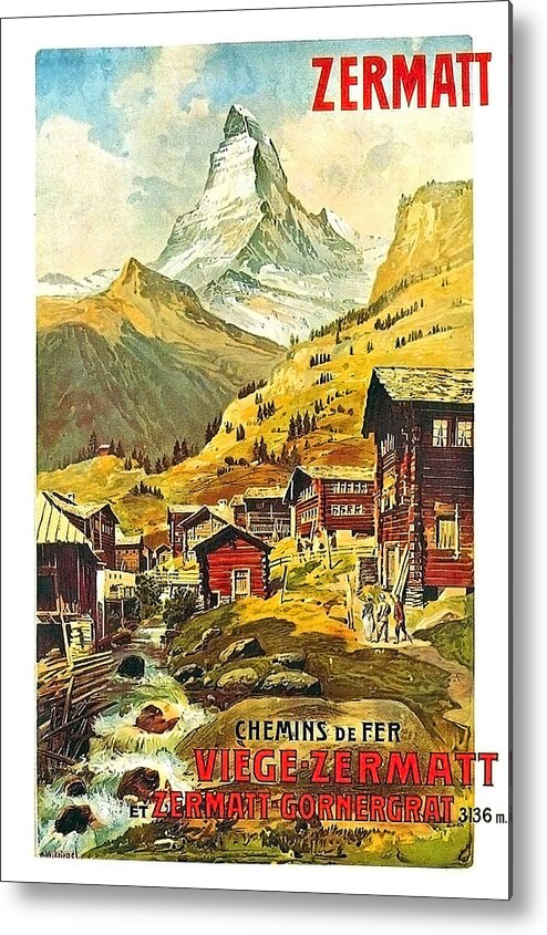 Zermatt Metal Print featuring the painting Zermatt, landscape, Switzerland, travel poster by Long Shot