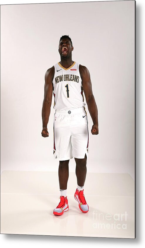 Zion Williamson Metal Print featuring the photograph 2019-20 New Orleans Pelicans Media Day #1 by Layne Murdoch Jr.