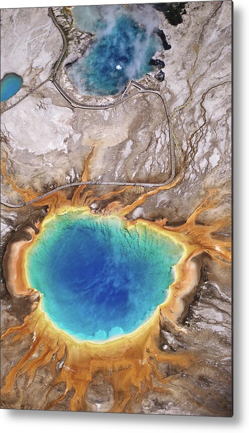 Geyser Metal Print featuring the photograph Aerial View Of Grand Prismatic Spring #1 by Holger Leue