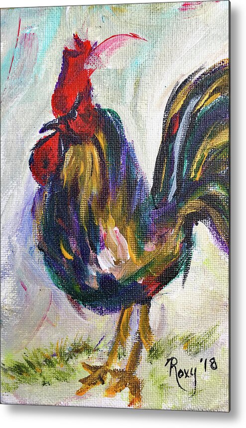 Rooster Metal Print featuring the painting Barnyard Bully #1 by Roxy Rich