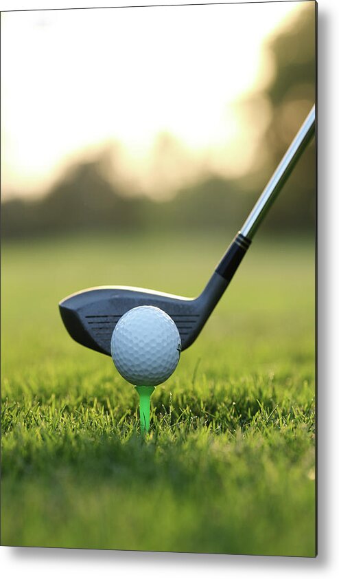 Grass Metal Print featuring the photograph Close Up Of Golf Ball And Club On Course #1 by Visage