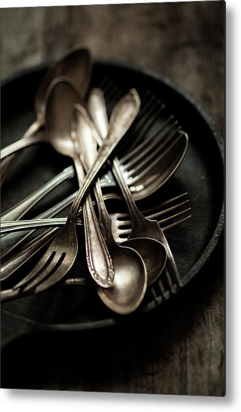 Spoon Metal Print featuring the photograph Forks And Spoons #1 by Feryersan