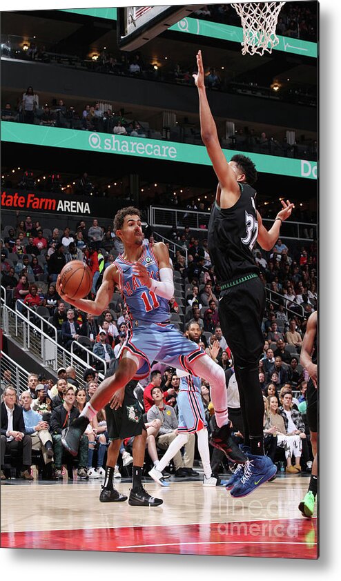 Trae Young Metal Print featuring the photograph Minnesota Timberwolves V Atlanta Hawks by Jasear Thompson