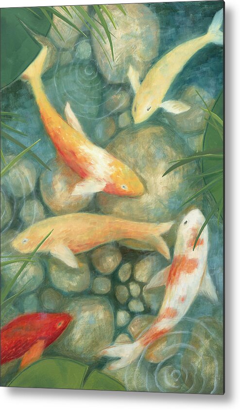 Fish Metal Print featuring the painting Reflecting Koi II #1 by Megan Meagher
