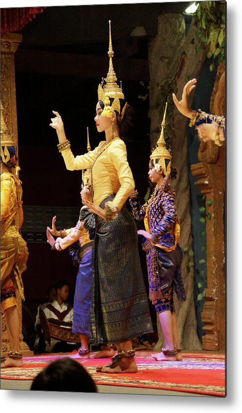Cambodia Metal Print featuring the photograph Solo Apsara dancer uses hand gestures #1 by Steve Estvanik