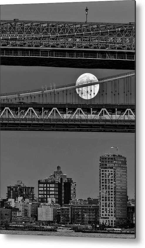 Brooklyn Bridge Metal Print featuring the photograph Super Moon, Manhattan and Brooklyn Bridges NYC #1 by Susan Candelario