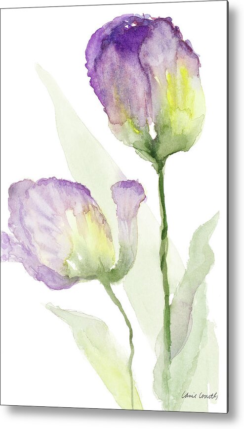 Teal Metal Print featuring the painting Teal And Lavender Tulips II #1 by Lanie Loreth