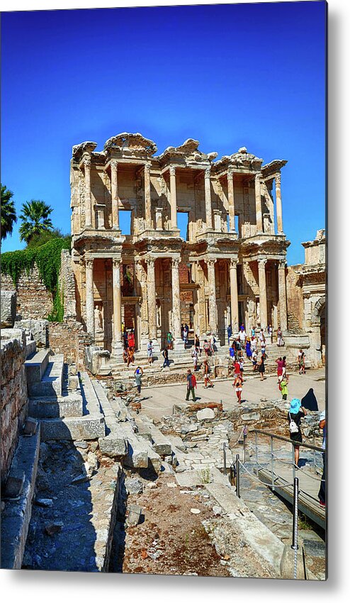 Ephesus Metal Print featuring the photograph Tourists explore the Library of Celsus  #1 by Steve Estvanik