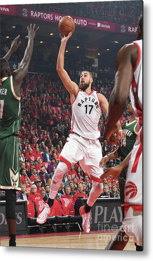 Jonas Valanciunas Metal Print featuring the photograph Milwaukee Bucks V Toronto Raptors - #13 by Ron Turenne