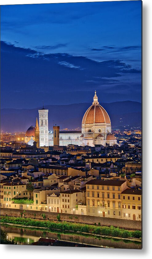 Landscape Metal Print featuring the photograph Florence Tuscany - Night Scenery #2 by Daniel Chetroni