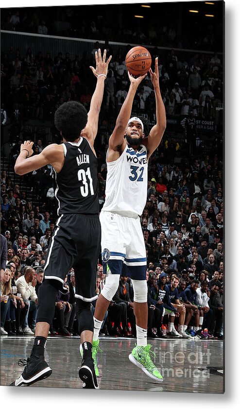 Karl-anthony Towns Metal Print featuring the photograph Minnesota Timberwolves V Brooklyn Nets #2 by Nathaniel S. Butler